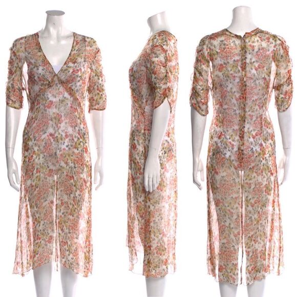 L'AGENCE Orange Fall Floral Print Knee-Length Midi Dress - Picture 1 of 16